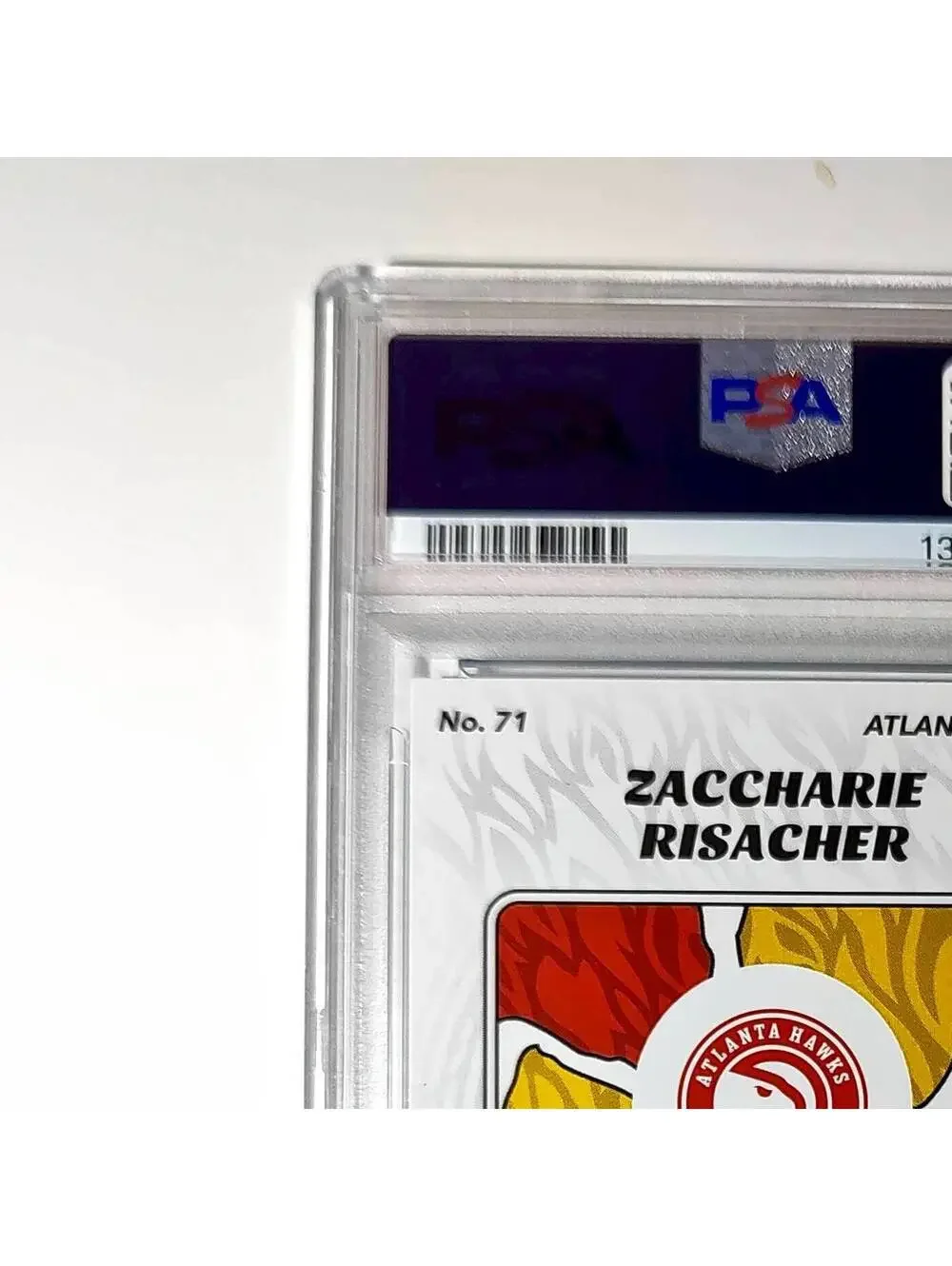 Zaccharie Risacher Rookie 2024-25 Panini NBA #71 Sticker 36/215 Blue Foil PSA 8